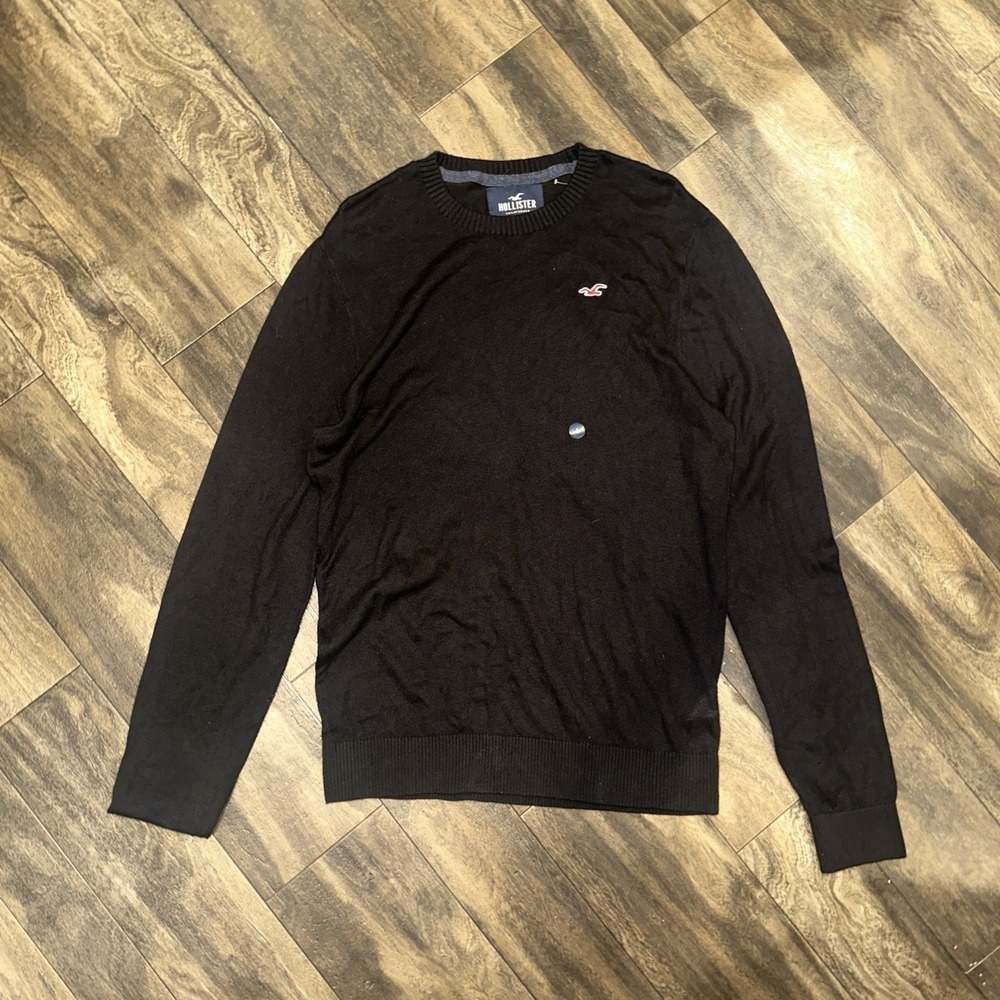 Hollister Men's Large Knit Crew Neck Lightweight Sweater Long-Sleeve Black Logo